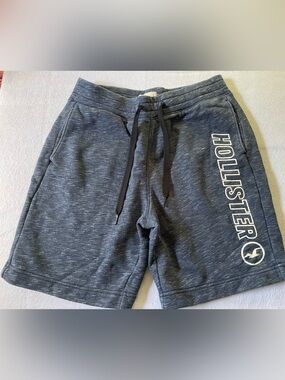 Hollister Men's Heather Navy Drawstring Logo Shorts
